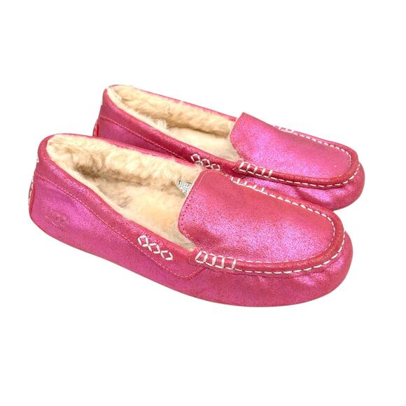 UGG Ansley Pink Metallic Sparkle Slippers Womens 8 Ltd Edition Moccasins - Picture 1 of 9